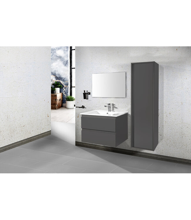 CREAVIT Wastafelonderkast Sally Hoogglans Grijs 100cm 96x45,5x50cm 2x Softclose lades MDF Voorgemonteerd