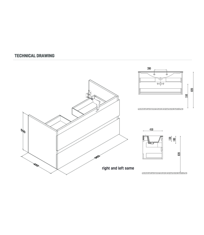 CREAVIT Wastafelonderkast Sally Hoogglans Grijs 100cm 96x45,5x50cm 2x Softclose lades MDF Voorgemonteerd