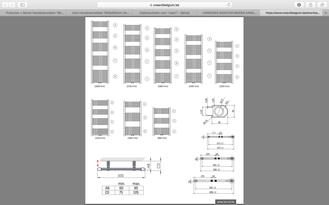 Handdoekradiator 160x60 cm Zwart Mat Geborsteld 828  Watt Midden aansluiting - Links Rechts