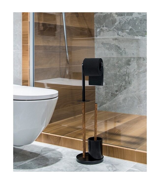 Toiletbutler Staand 18x19.5x64.7cm Zwart/Bruin