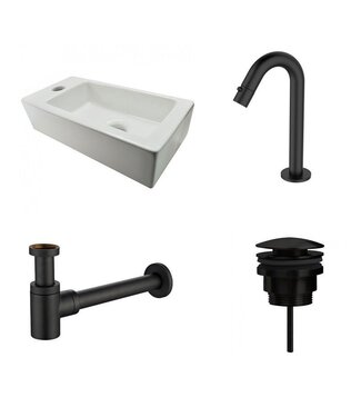 Wiesbaden Fonteinset Rhea Rechthoek Links 36.5x18x9cm Toiletkraan Hendel Clickwaste Sifon Mat Zwart