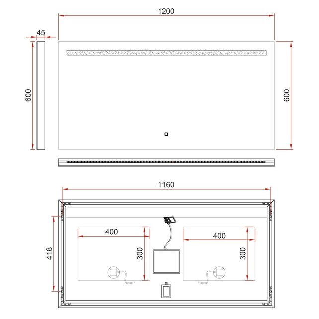 Badkamerspiegel Ambi 120x60cm Geintegreerde LED Verlichting Verwarming Anti Condens Touch Lichtschakelaar Dimbaar Badkamerspiegel Ambi 120x60cm Geintegreerde LED Verlichting Verwarming Anti Condens Touch Lichtschakelaar Dimbaar