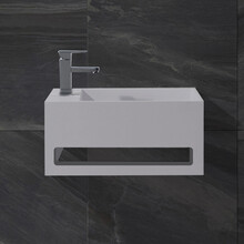 Fontein Toilet Betonlook Kraangat Links met handdoekhouder - Toiletmeubel WC Solid Surface 36x16cm