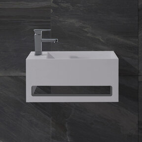 Fontein Toilet Betonlook Kraangat Links met handdoekhouder - Toiletmeubel WC Solid Surface 36x16cm