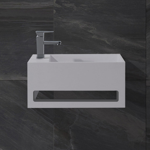 Fontein Toilet Betonlook Kraangat Links met handdoekhouder - Toiletmeubel WC Solid Surface 36x16cm Fontein Toilet Betonlook Kraangat Links met handdoekhouder - Toiletmeubel WC Solid Surface 36x16cm