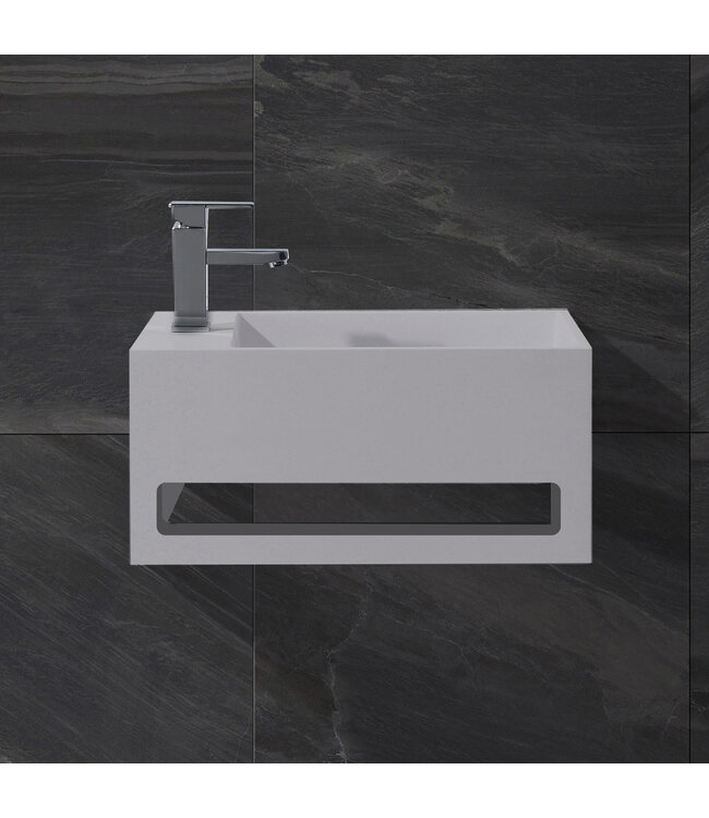 Fontein Toilet Betonlook Kraangat Links met handdoekhouder - Toiletmeubel WC Solid Surface 36x16cm