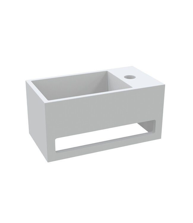 Fontein Toilet Betonlook Kraangat Links met handdoekhouder - Toiletmeubel WC Solid Surface 36x16cm
