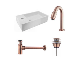 Fonteinset Nila Koper Solid Surface Links 40x22x10cm Toiletkraan clickwaste Sifon Koper