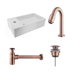 Fonteinset Nila Koper Solid Surface Links 40x22x10cm Toiletkraan clickwaste Sifon Koper