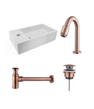 Fonteinset Nila Koper Solid Surface Links 40x22x10cm Toiletkraan clickwaste Sifon Koper