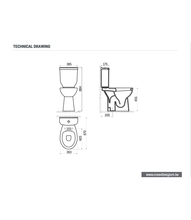 CREAVIT Staand toilet met bidet mindervaliden Extra hoog compleet set Duoblok Onderpot met bidet + Reservoir incl softclose toiletbril OA
