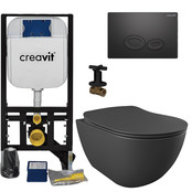 Creavit toiletset Antraciet - Randloos Hangtoilet Freedom met bidet Antraciet mat bidet incl. soft close toiletbril