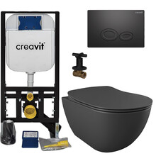 Creavit toiletset Antraciet - Randloos Hangtoilet Freedom met bidet Antraciet mat bidet incl. soft close toiletbril