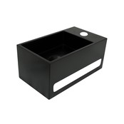 Fontein Toilet Mat Zwart Kraangat Links met handdoekhouder - Toiletmeubel WC Solid Surface 36x16cm