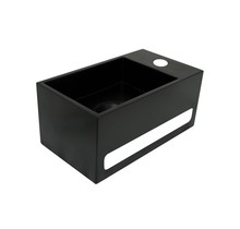 Fontein Toilet Mat Zwart Kraangat Links met handdoekhouder - Toiletmeubel WC Solid Surface 36x16cm