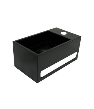 Fontein Toilet Mat Zwart Kraangat Links met handdoekhouder - Toiletmeubel WC Solid Surface 36x16cm