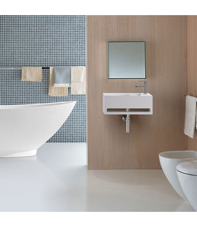 Fontein Toilet - Toiletmeubel WC Solid Surface 36x16cm - Mat Zwart Links