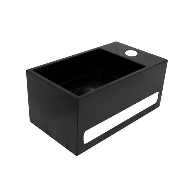 Fontein Toilet - Toiletmeubel WC Solid Surface 36x16cm - Mat Zwart Links