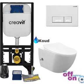 Creavit Toiletset met Bidet Koud Wit - Randloos Hangtoilet Creavit FE322
