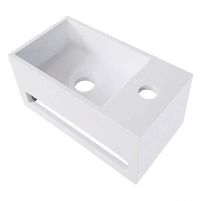 Fonteinset Yano Solid Surface Rechts 36x20x16cm Toiletkraan Clickwaste Sifon Koper