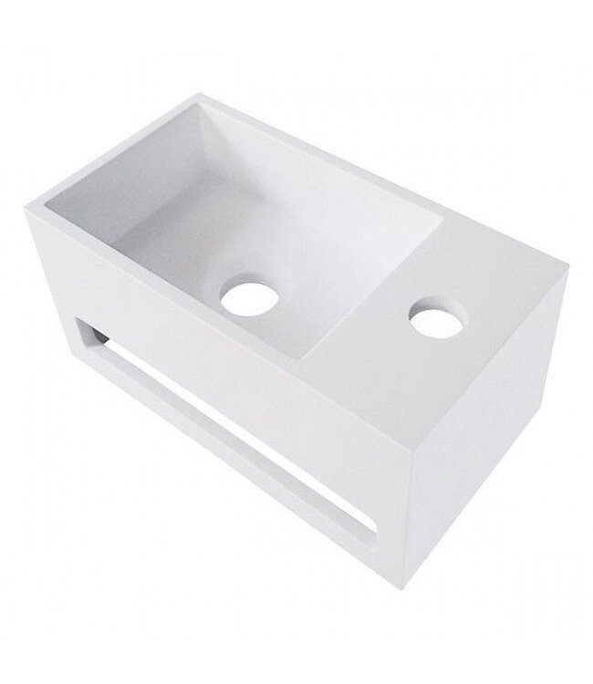 Fonteinset Yano Solid Surface Rechts 36x20x16cm Toiletkraan Clickwaste Sifon Koper