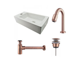 Fonteinset Rhea Rechthoek Links 36.5x18x9cm Toiletkraan Clickwaste Sifon Koper