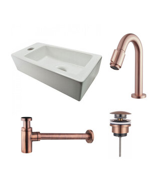 Fonteinset Rhea Rechthoek Links 36.5x18x9cm Toiletkraan Clickwaste Sifon Koper