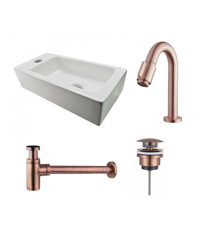 Fonteinset Rhea Rechthoek Rechts 36.5x18x9cm Toiletkraan Clickwaste Sifon Koper