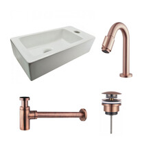 Fonteinset Rhea Rechthoek Rechts 36.5x18x9cm Toiletkraan Clickwaste Sifon Koper