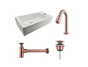 Fonteinset Rhea Rechthoek Rechts 36.5x18x9cm Toiletkraan Clickwaste Sifon Koper