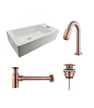 Fonteinset Rhea Rechthoek Rechts 36.5x18x9cm Toiletkraan Clickwaste Sifon Koper