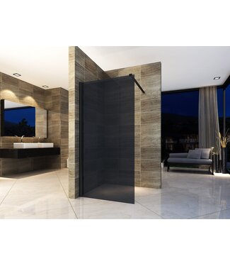 CREAVIT Inloopdouche Douchewand Rookglas 100x200cm 8mm veiligheidsglas Zwart mat Profiel