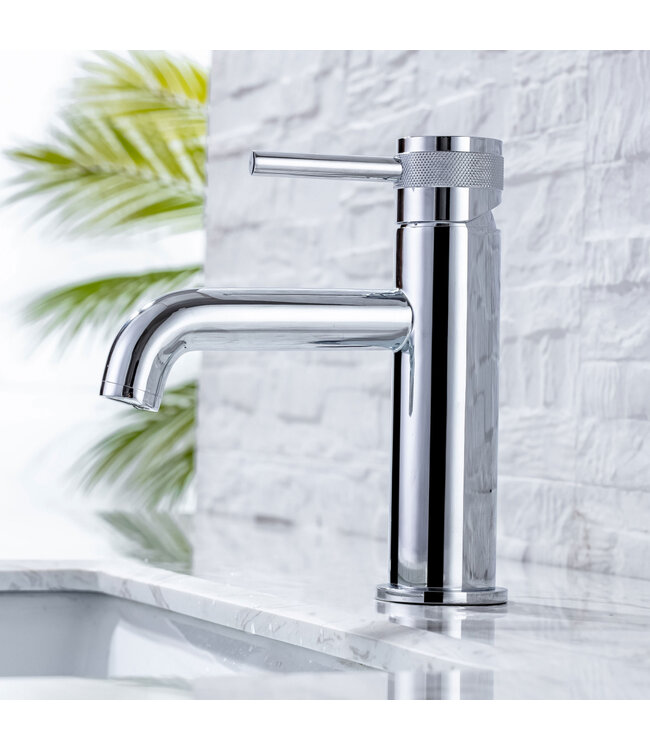 Wastafelkraan Amore Opbouw Laag Rond Chroom 1 Greeps