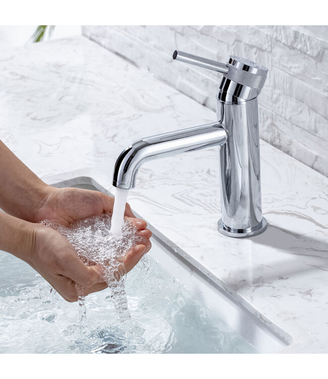 Wastafelkraan Amore Opbouw Laag Rond Chroom 1 Greeps