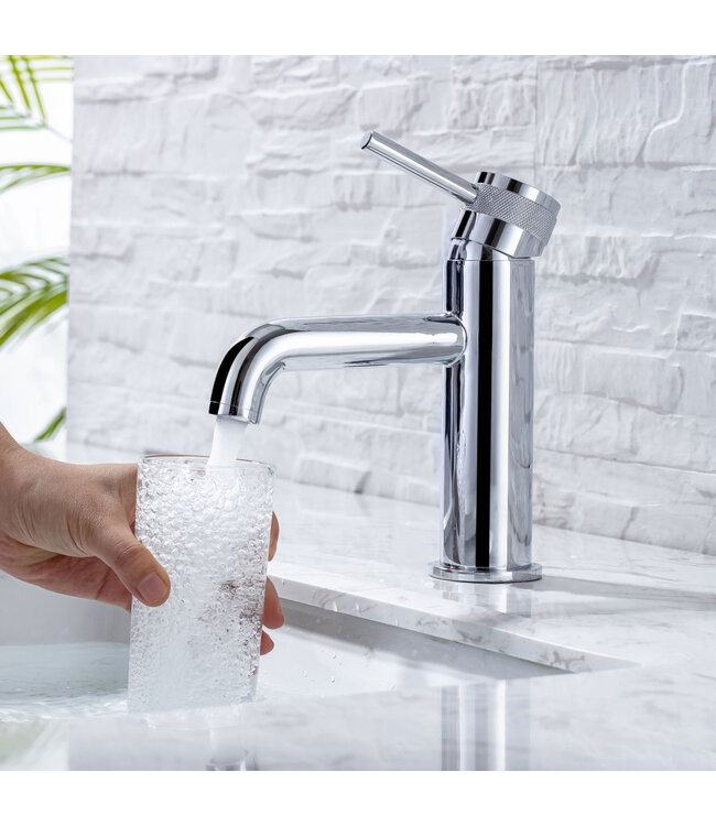 Wastafelkraan Amore Opbouw Laag Rond Chroom 1 Greeps