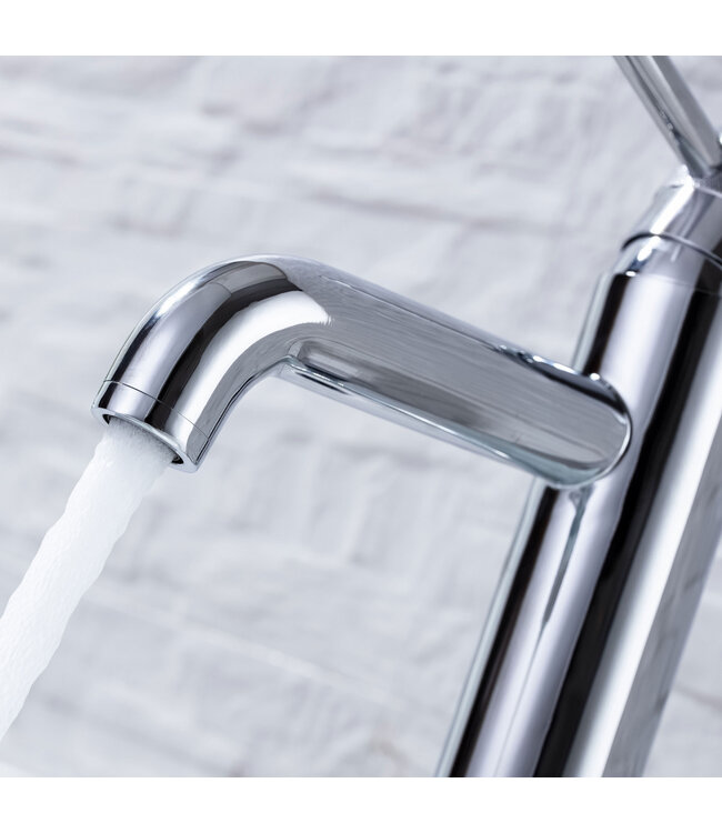 Wastafelkraan Amore Opbouw Laag Rond Chroom 1 Greeps