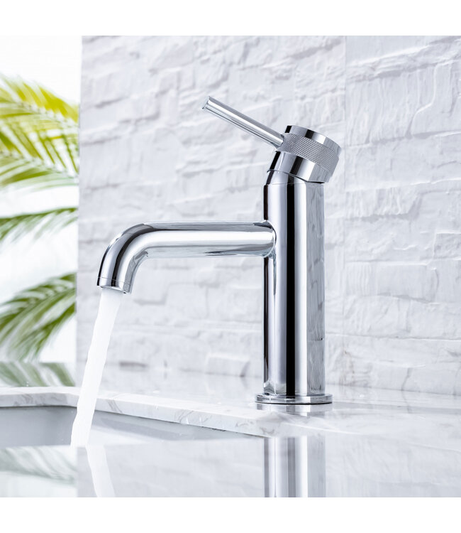 Wastafelkraan Amore Opbouw Laag Rond Chroom 1 Greeps