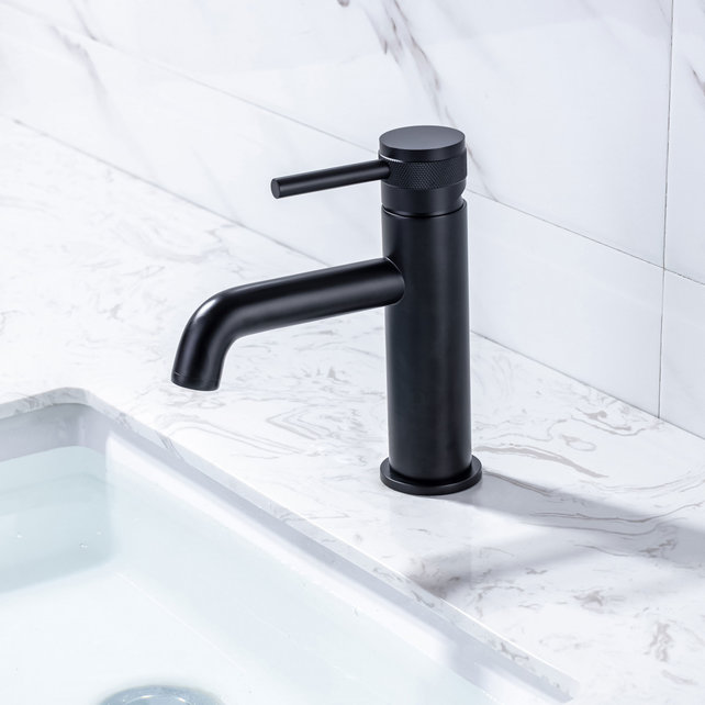 Wastafelkraan Amore Opbouw Laag Rond Mat Zwart 1 Greeps