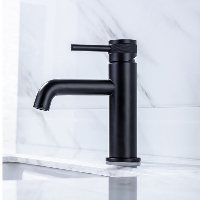 Wastafelkraan Amore Opbouw Laag Rond Mat Zwart 1 Greeps