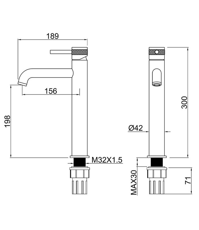 Wastafelkraan Amore Opbouw Hoog Rond Mat Zwart 1 Greeps