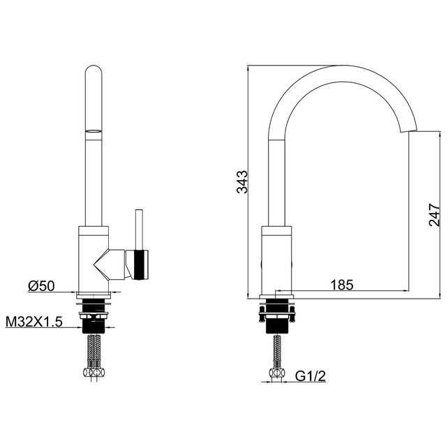 Keukenkraan Amore Mengkraan Rond Chroom Messing Eengreeps Draaibaar Uitloop