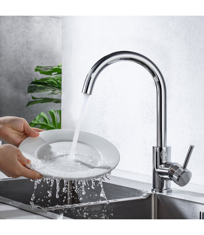 Keukenkraan Amore Mengkraan Rond Chroom Messing Eengreeps Draaibaar Uitloop