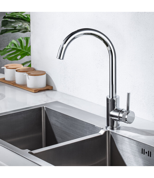 Keukenkraan Amore Mengkraan Rond Chroom Messing Eengreeps Draaibaar Uitloop