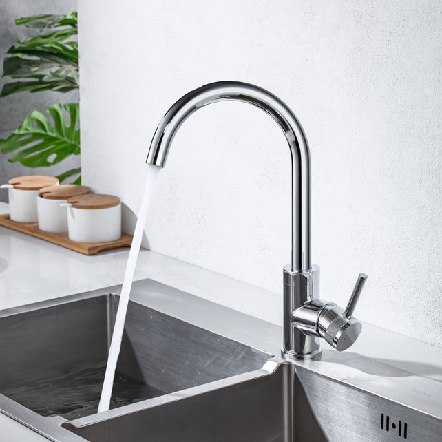 Keukenkraan Amore Mengkraan Rond Chroom Messing Eengreeps Draaibaar Uitloop