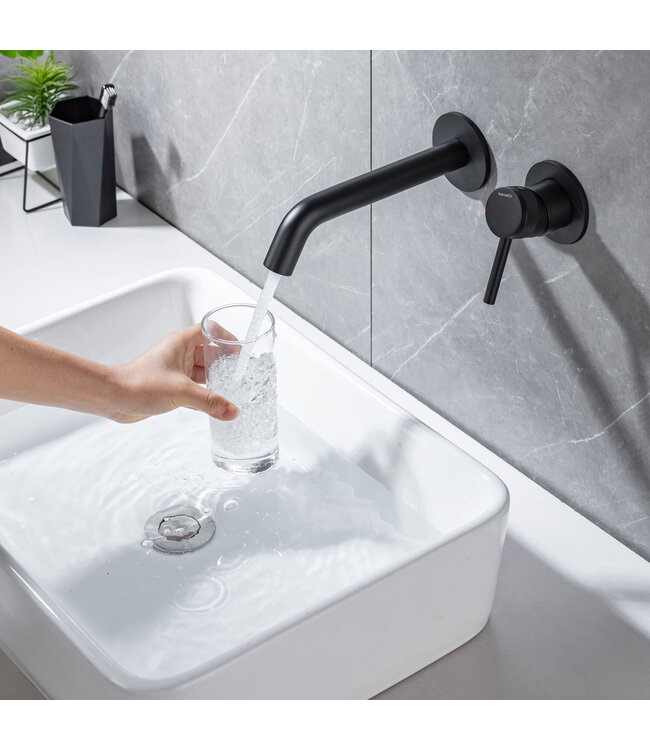 Wastafelkraan Amore Inbouw Mat Zwart Mengkraan Rond 1 Greeps