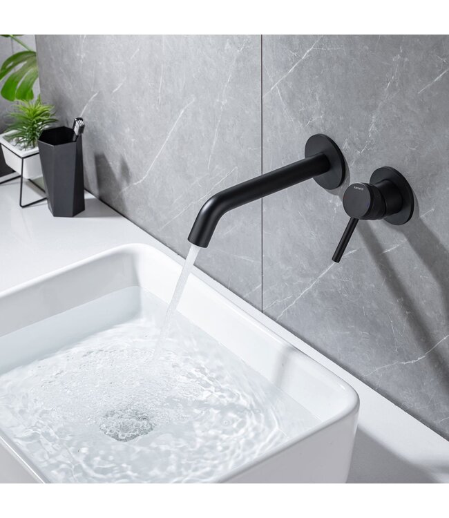 Wastafelkraan Amore Inbouw Mat Zwart Mengkraan Rond 1 Greeps