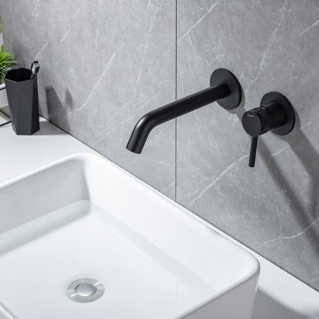 Wastafelkraan Amore Inbouw Mat Zwart Mengkraan Rond 1 Greeps