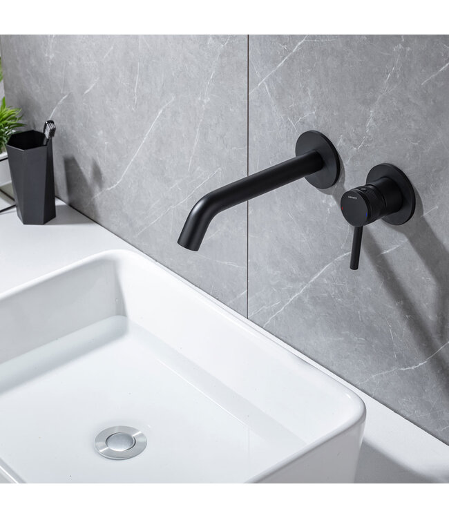 Wastafelkraan Amore Inbouw Mat Zwart Mengkraan Rond 1 Greeps
