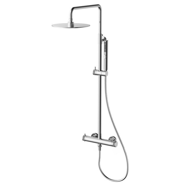 Regendoucheset Amore Opbouw Rond Mat Zwart Thermostaatkraan Glijstang Hoofddouche en Staafhanddouche