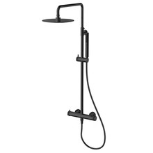 Regendoucheset Amore Opbouw Rond Mat Zwart Thermostaatkraan Glijstang Hoofddouche en Staafhanddouche